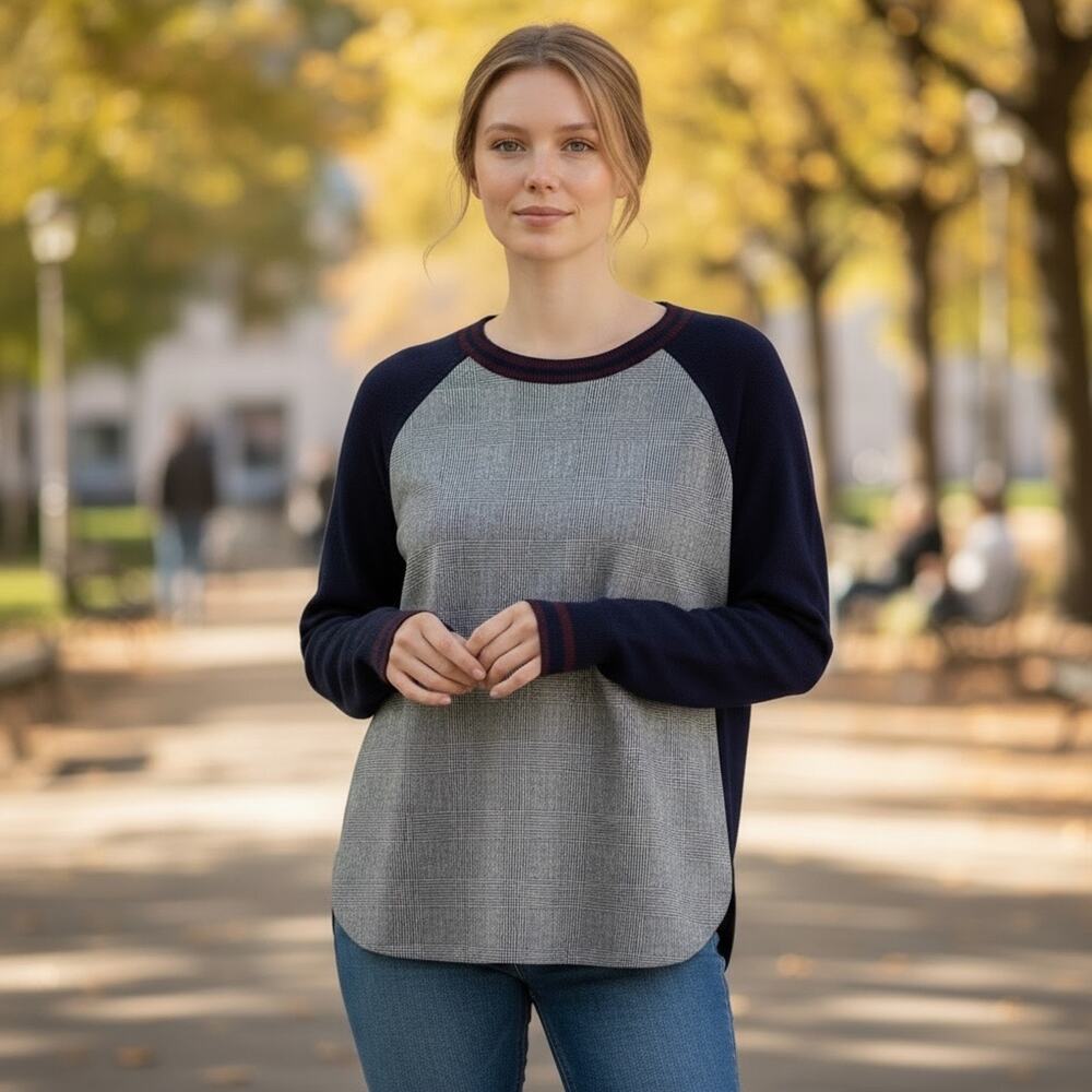 J. Crew Pullover Glen Plaid Wool Blend